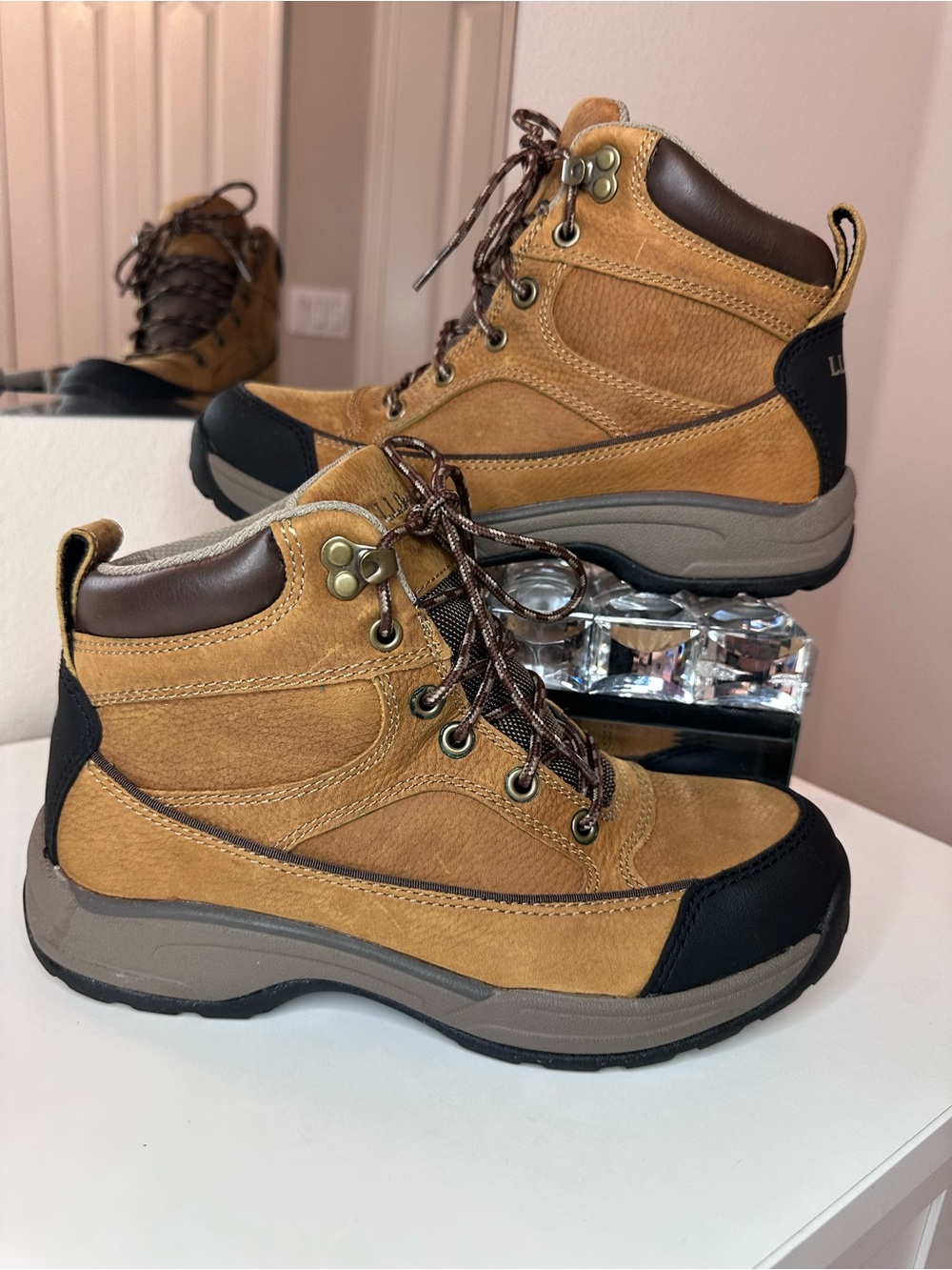 LL Bean Trail Model Cognac Color Waterproof Hiking Boots - size 7.5